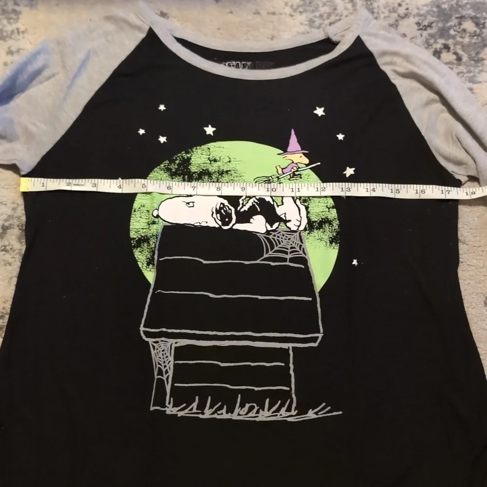 Peanuts Halloween Raglan T-shirt Snoopy Dracula Woodstock Witch Full Moon Large - Picture 3 of 7